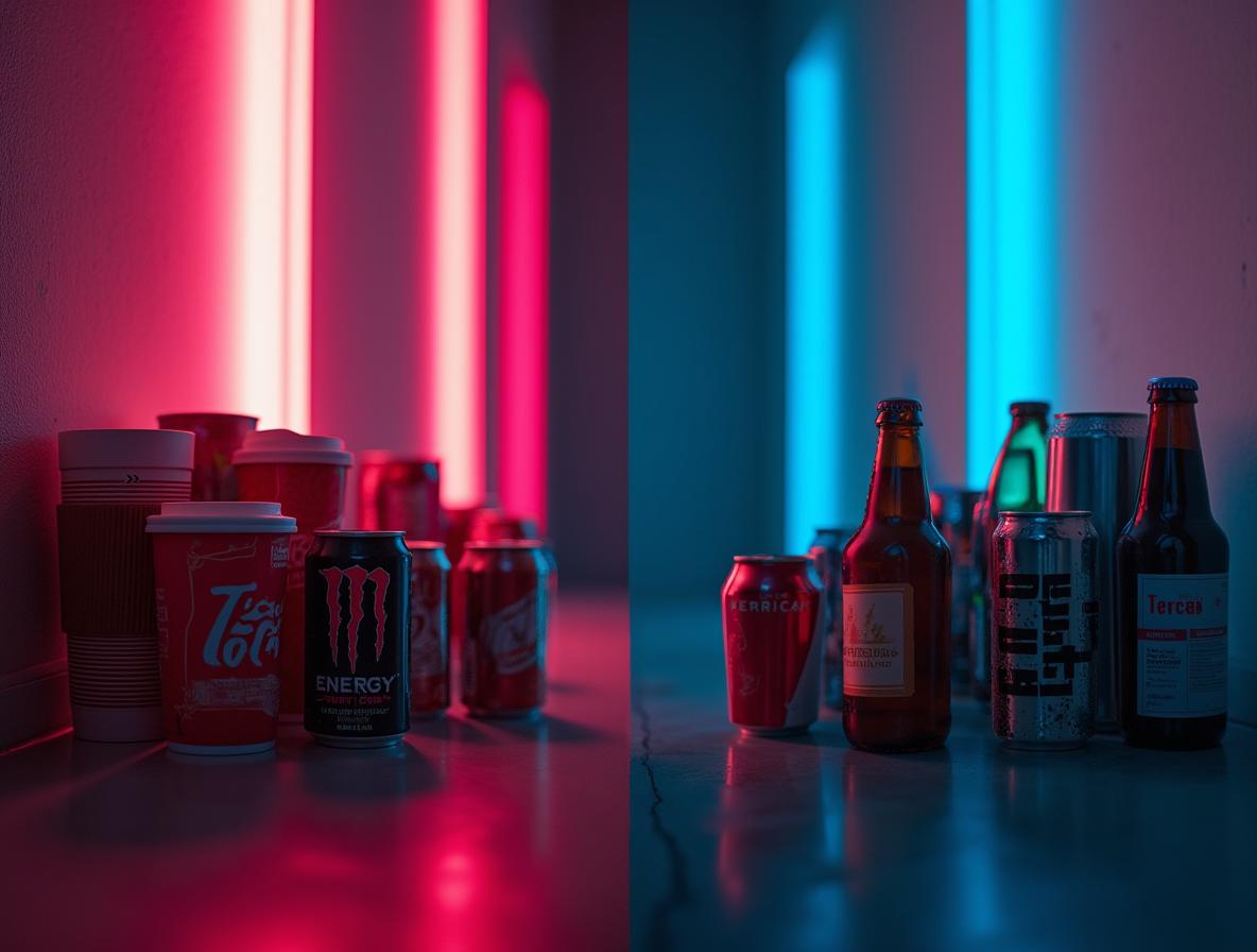 Visual contrast between traditional beverages and modern alternatives