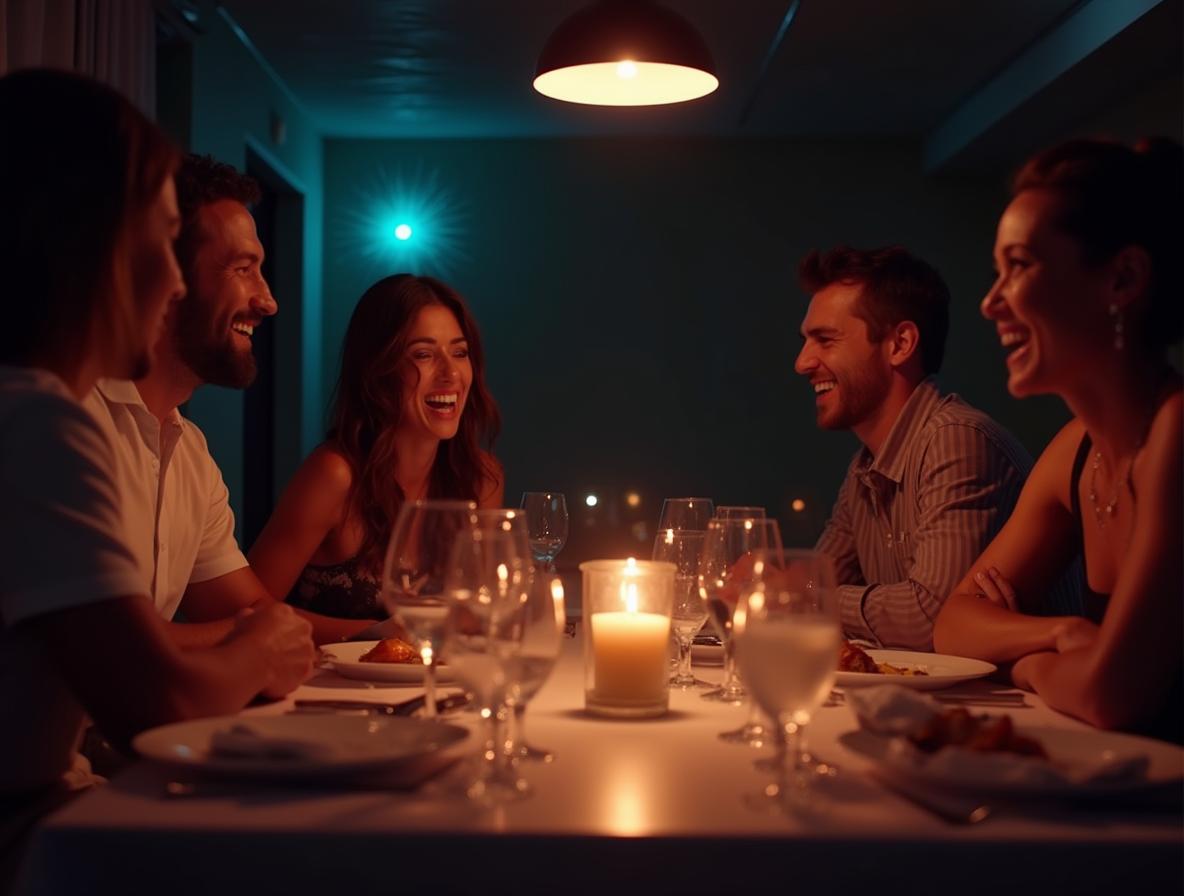 Social dinner gathering showing relaxed conversation and genuine connection