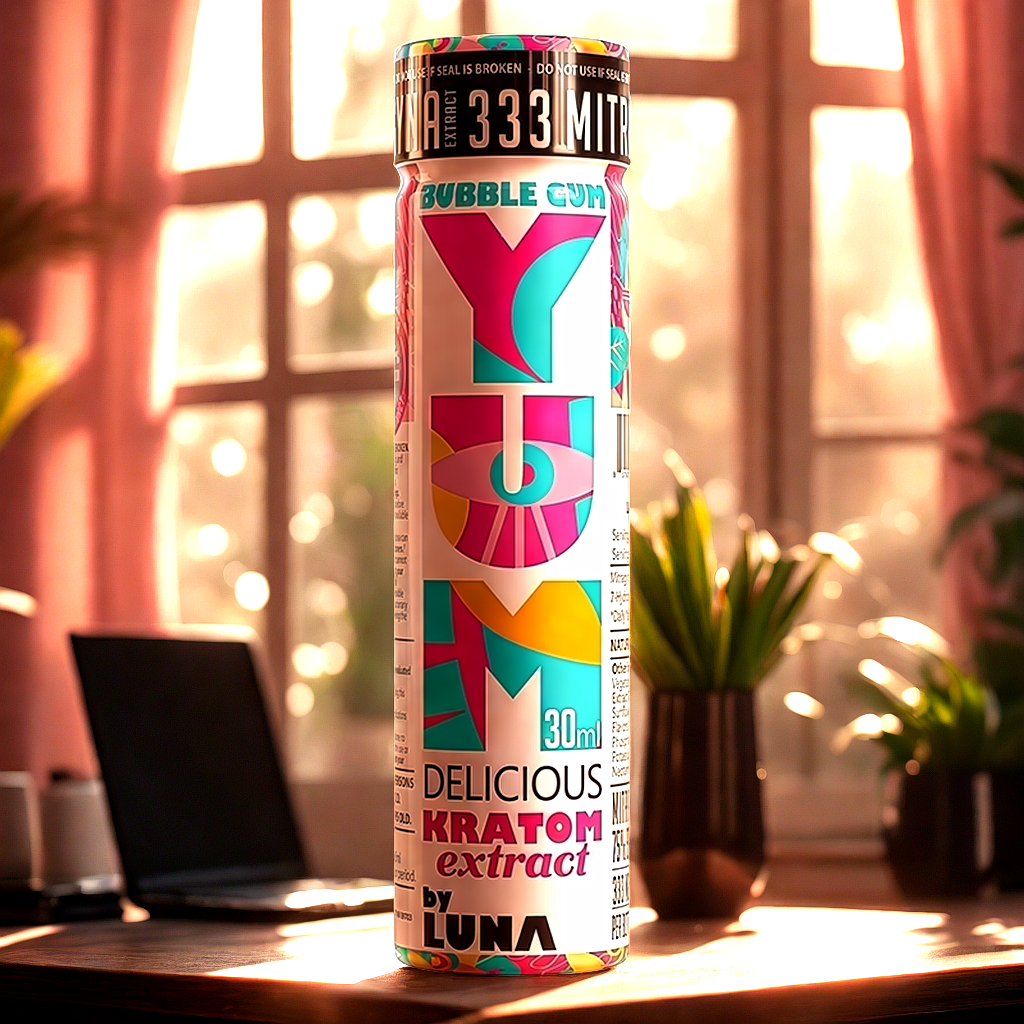 YUM Bubble Gum kratom extract shot for focused work sessions