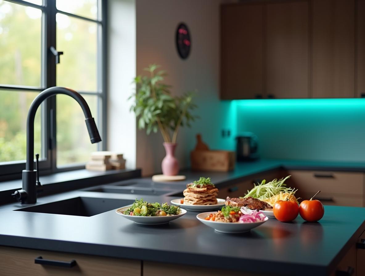 Healthy meal timing and intermittent fasting setup in modern kitchen