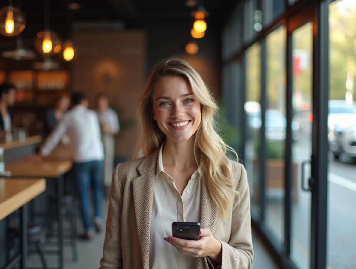 Confident professional navigating social coffee situations with ease