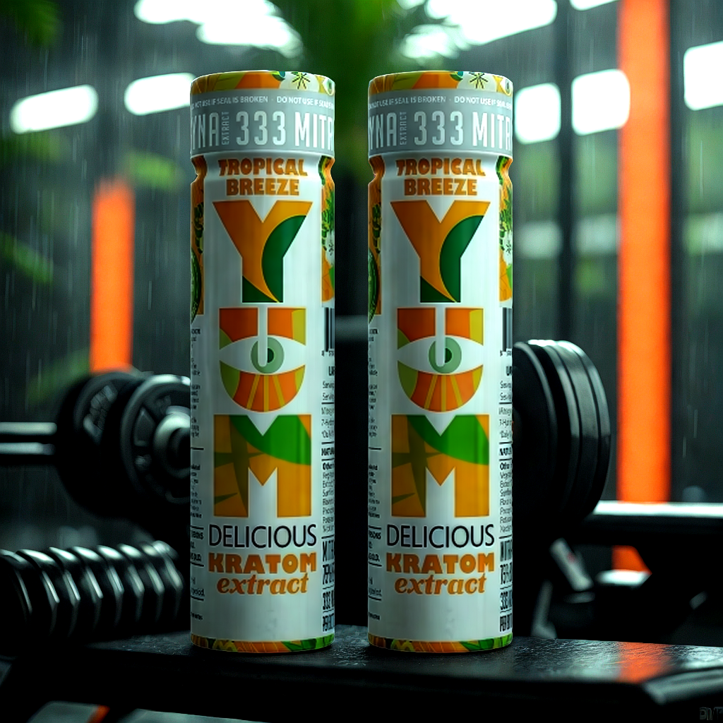 Twins Tropical Breeze kratom shots as clean pre-workout energy in modern gym