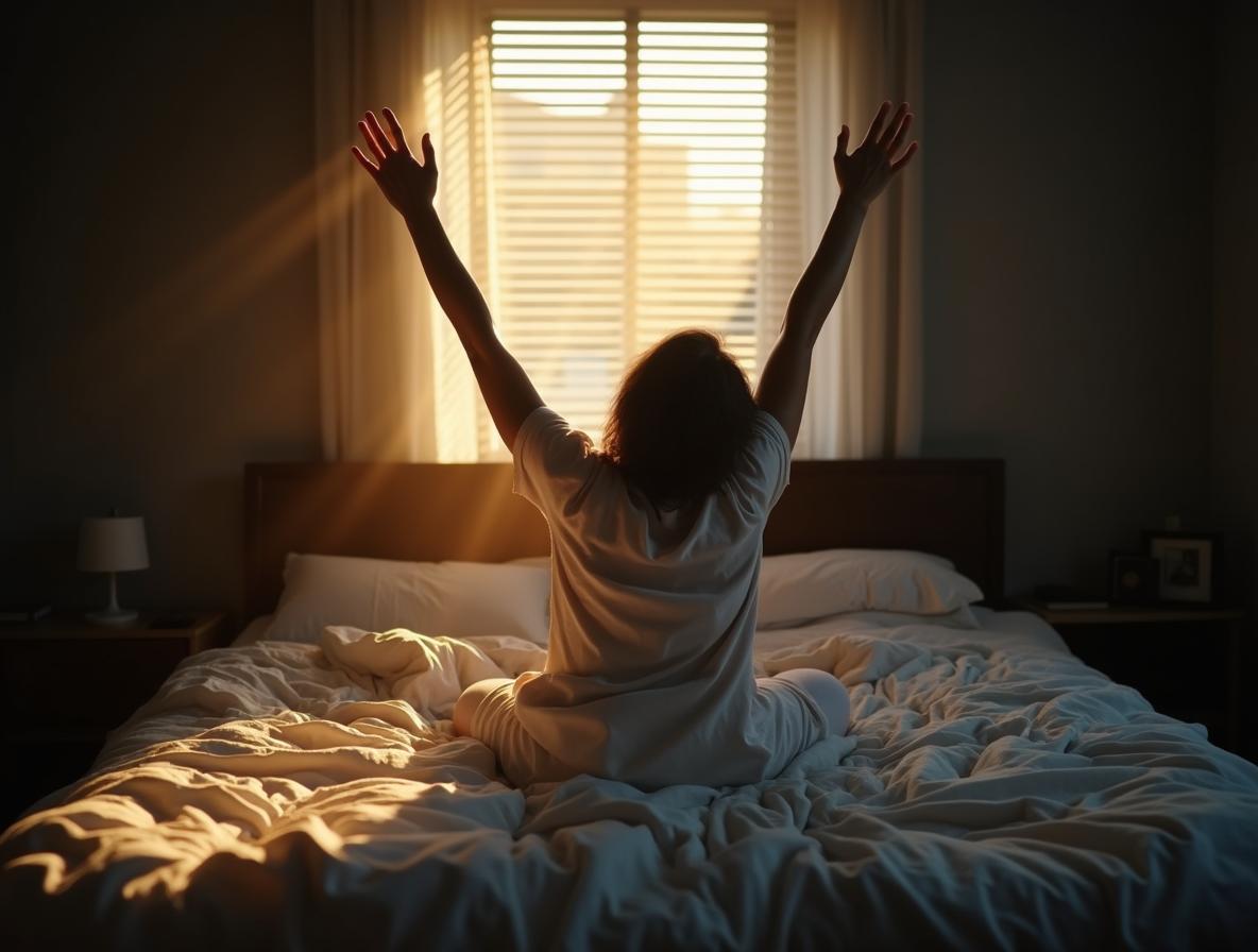 Person waking up refreshed the morning after trying kratom extract