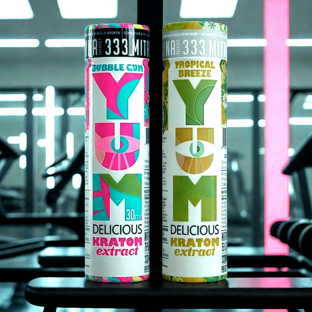 YUM kratom sampler pack in modern gym setting for performance enhancement