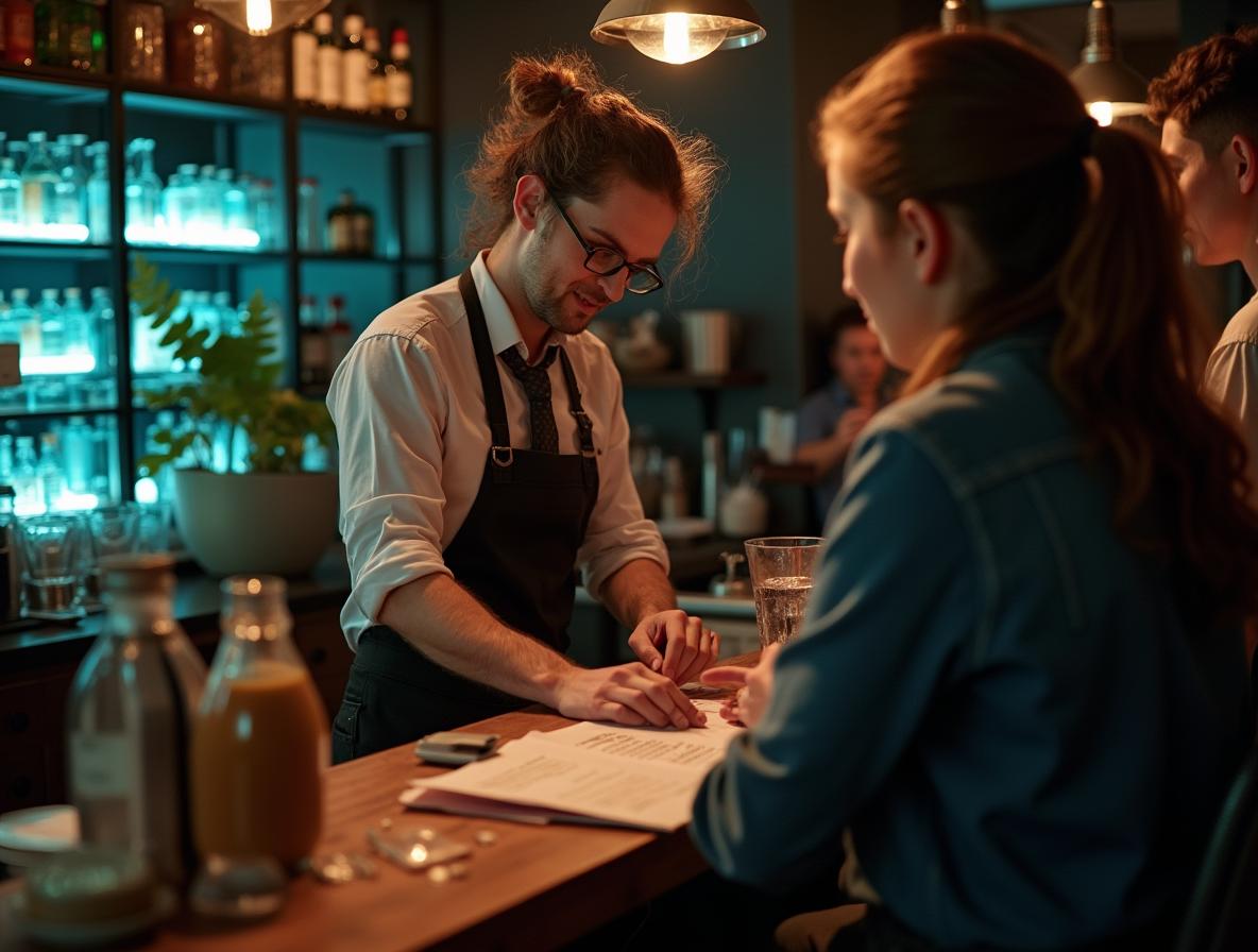 Bartender educating customers about kratom products
