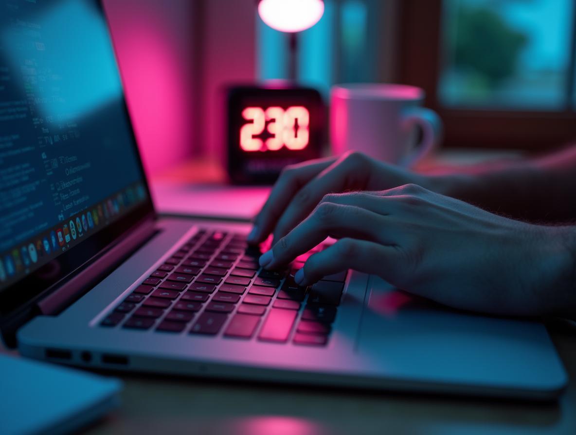 Professional working at laptop during afternoon productivity hours