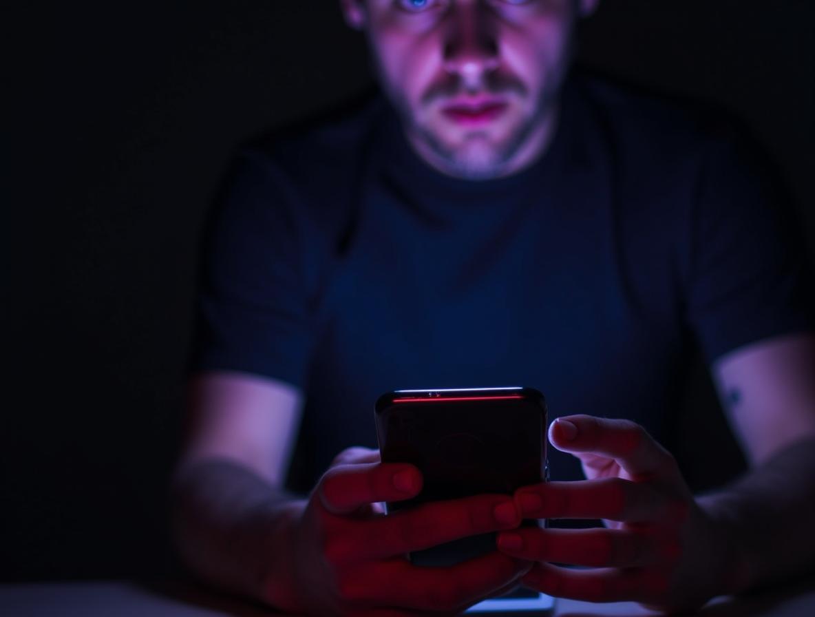 Person researching information on smartphone with concerned expression