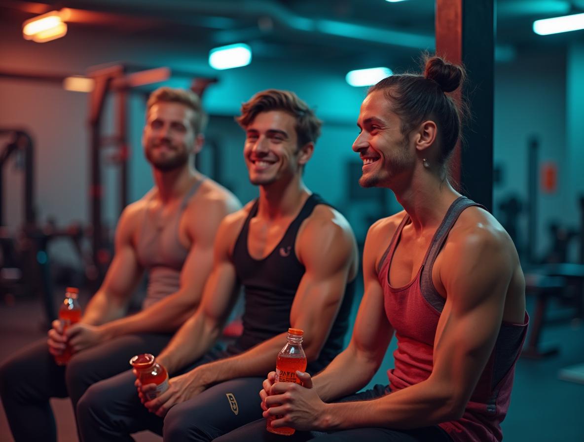 Friends socializing at gym after workout session