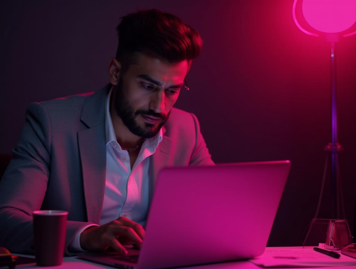 Professional adult critically evaluating information on laptop with checklist in modern workspace
