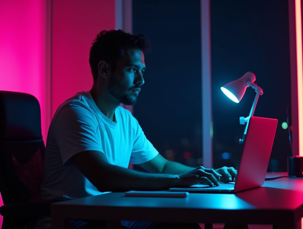 Professional working productively with clean focus and energy in modern workspace