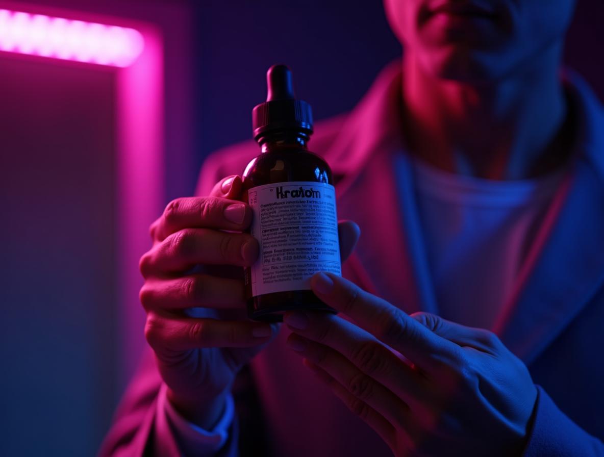 Person carefully reading kratom product label for quality indicators