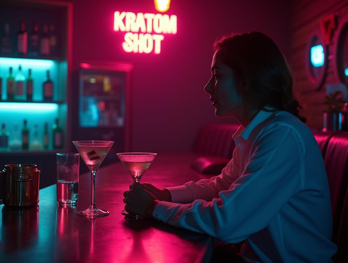 Professional choosing kratom as alcohol alternative at modern bar