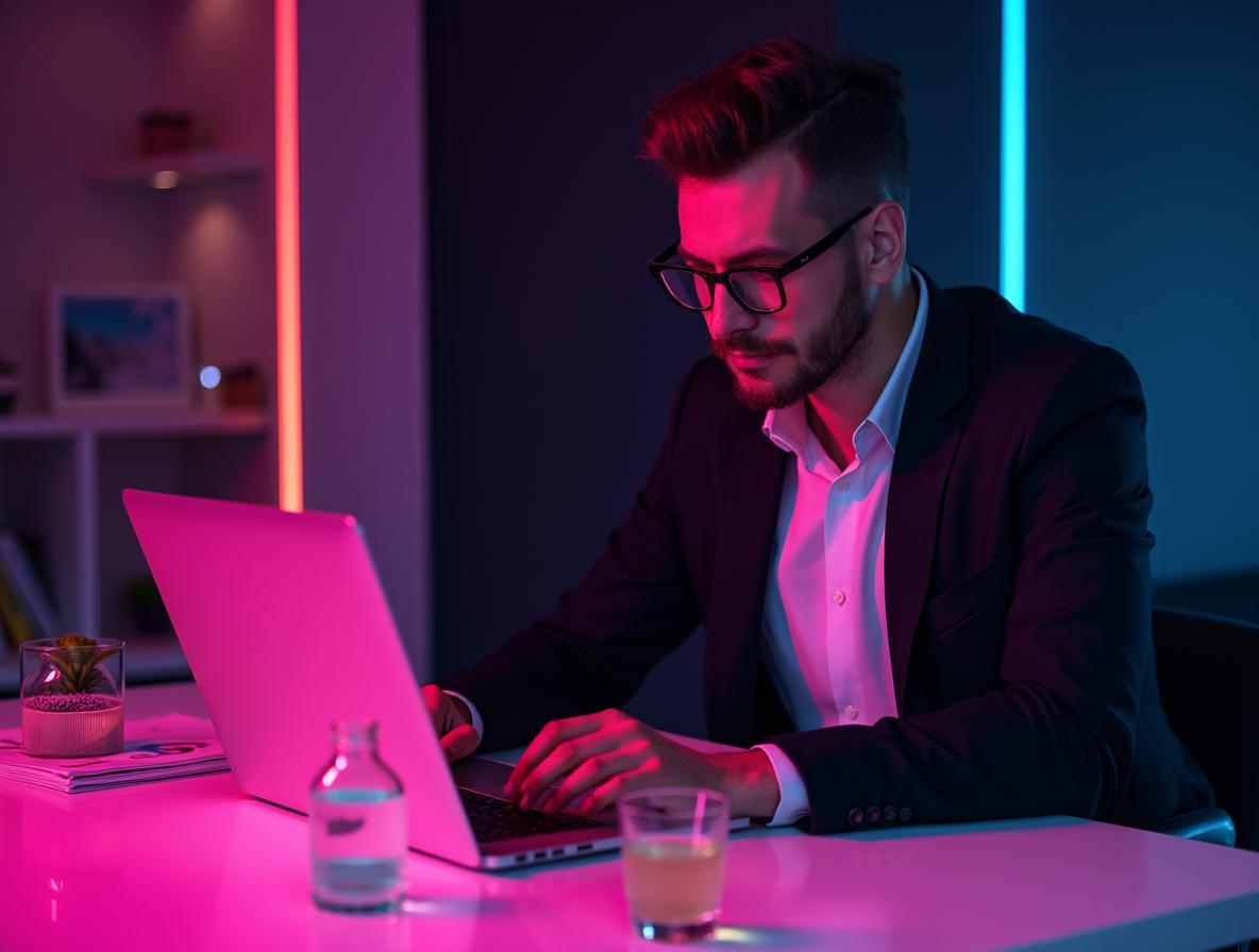 Professional working late with kratom extract for sustained focus during evening productivity session