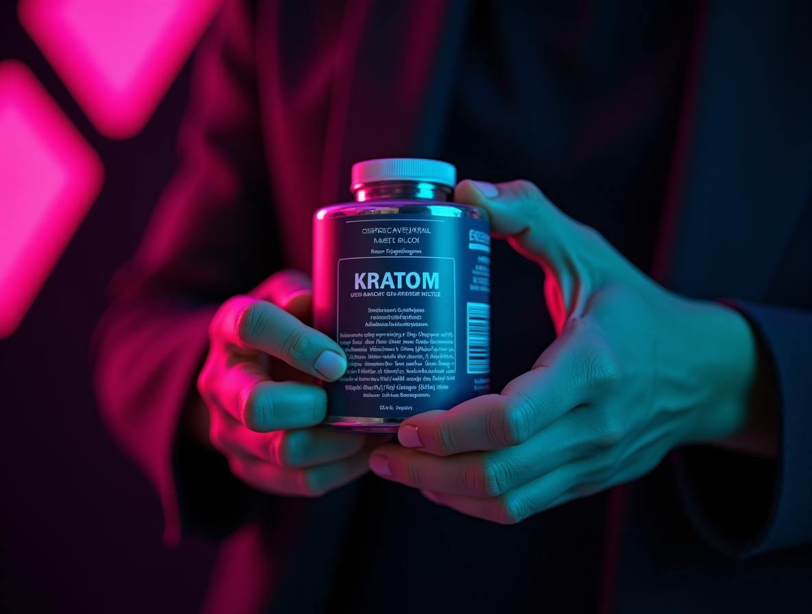 Person examining kratom product labeling to check ingredients and serving information