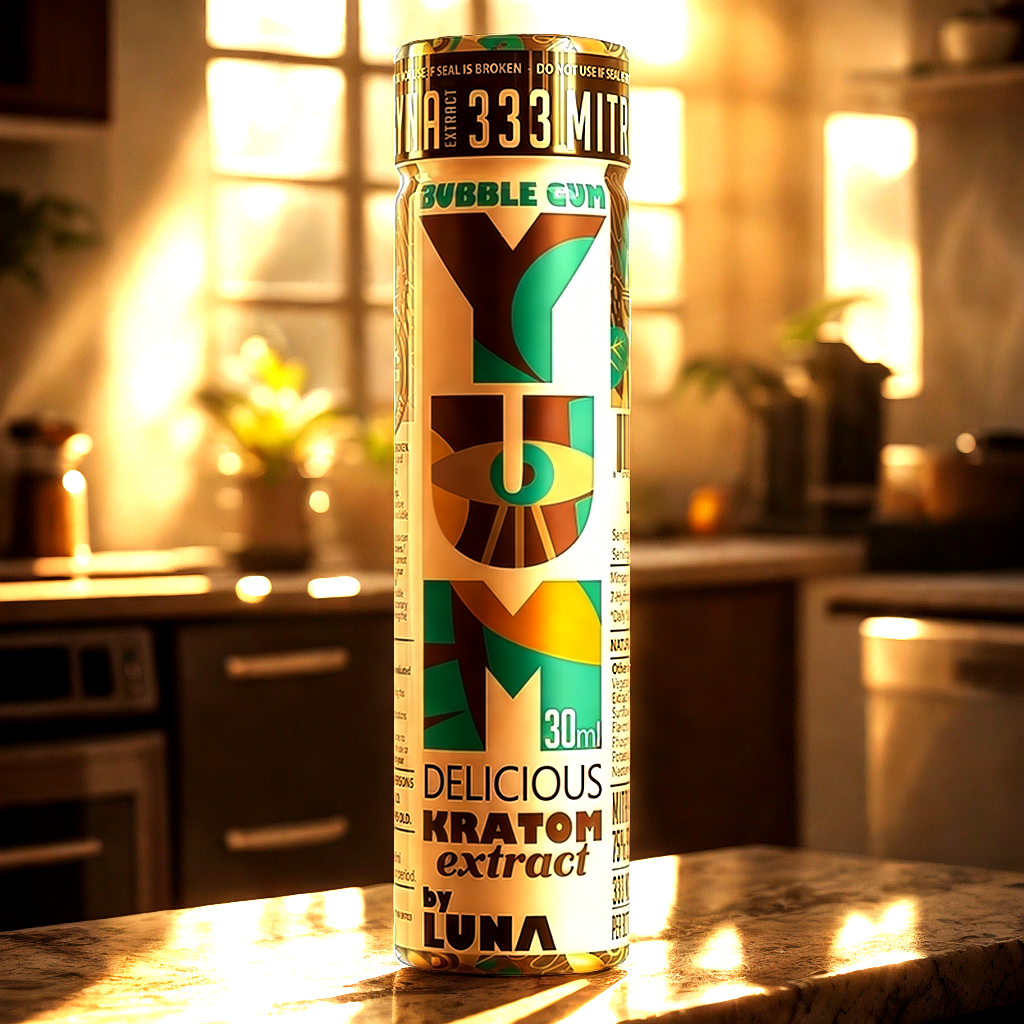 DrinkYum Bubble Gum kratom extract in morning routine setting