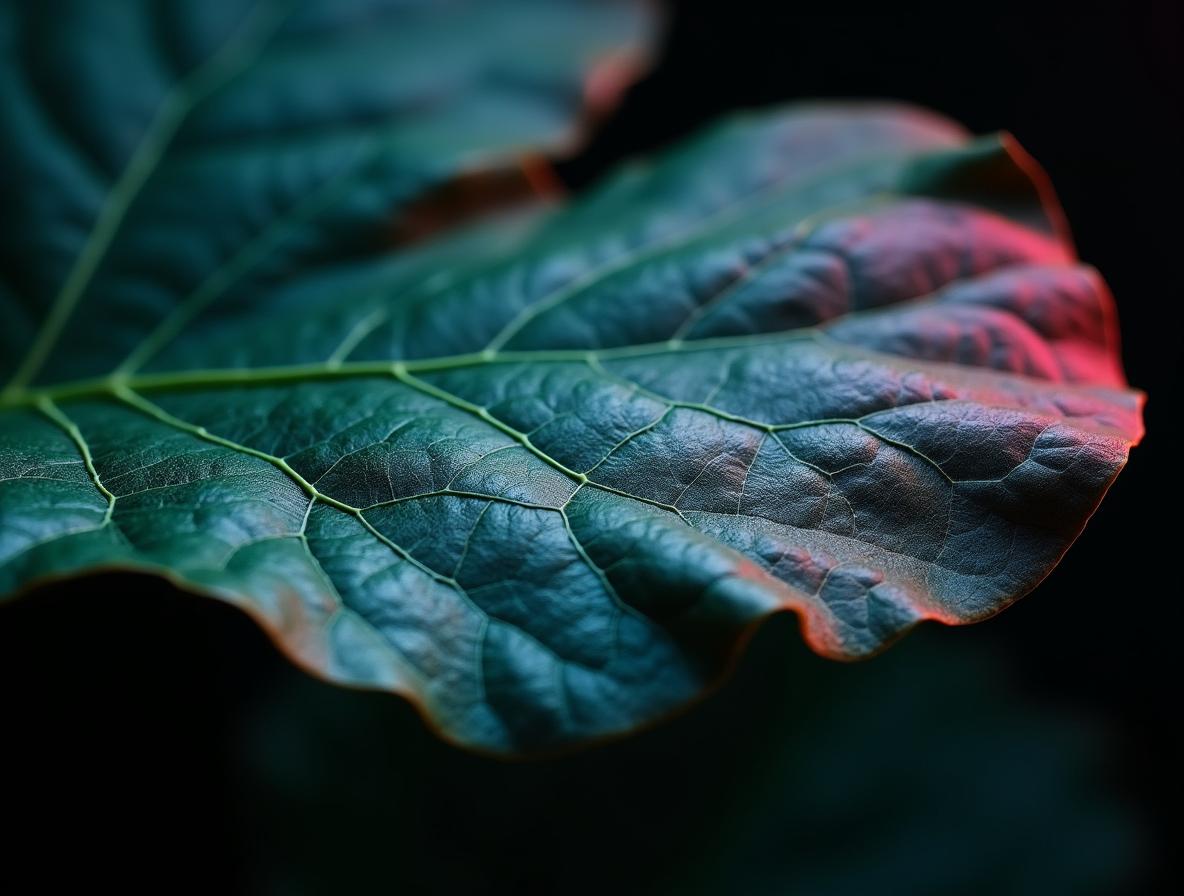 Detailed macro view of kratom leaf showing natural alkaloid-containing structure