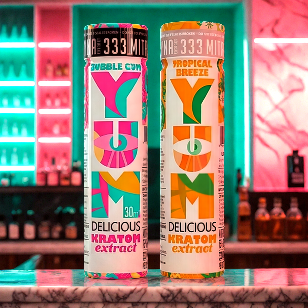 Premium kratom sampler pack displayed in upscale kava bar setting