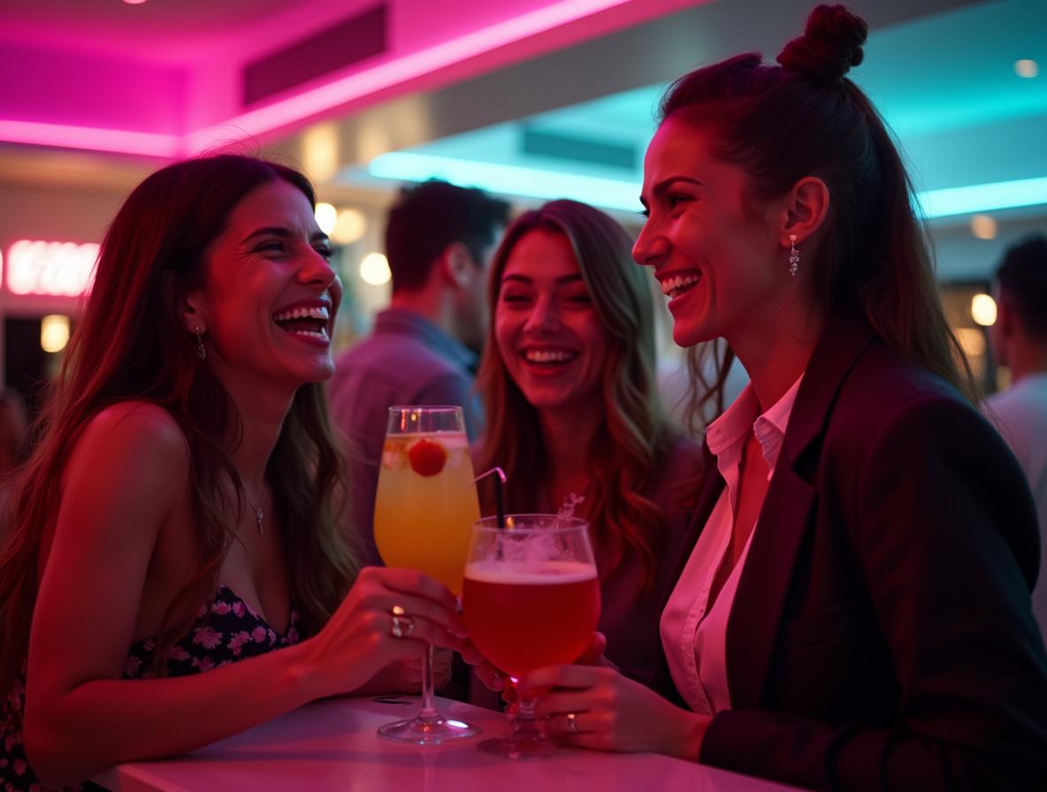 Young professionals socializing with alcohol alternatives in trendy bar setting