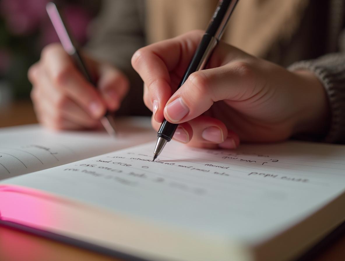 Person writing reflective notes about personal wellness and substance use patterns
