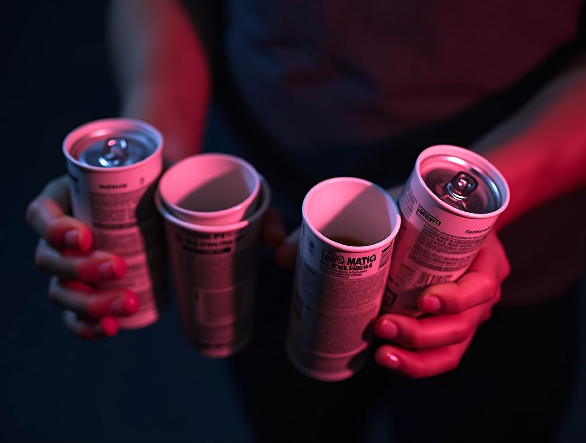 Hands holding multiple empty coffee cups showing caffeine dependency