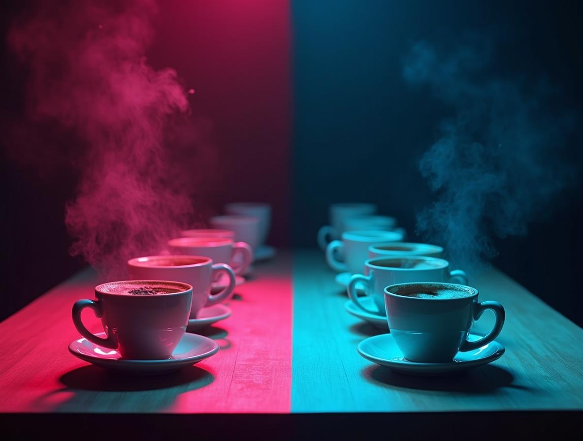 Before and after comparison of chaotic caffeine routine versus calm focused energy