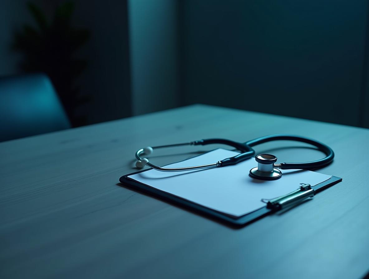 Medical stethoscope and clipboard representing healthcare consultation