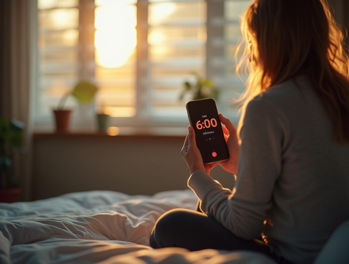 Person waking up refreshed and alert at 6 AM, ready for morning workout