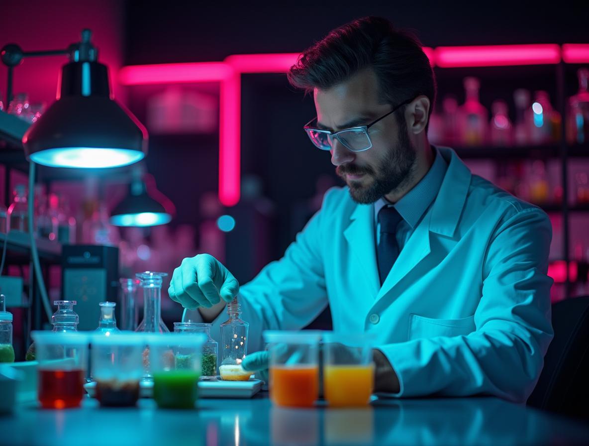 Food scientist developing kratom flavor formulations in laboratory