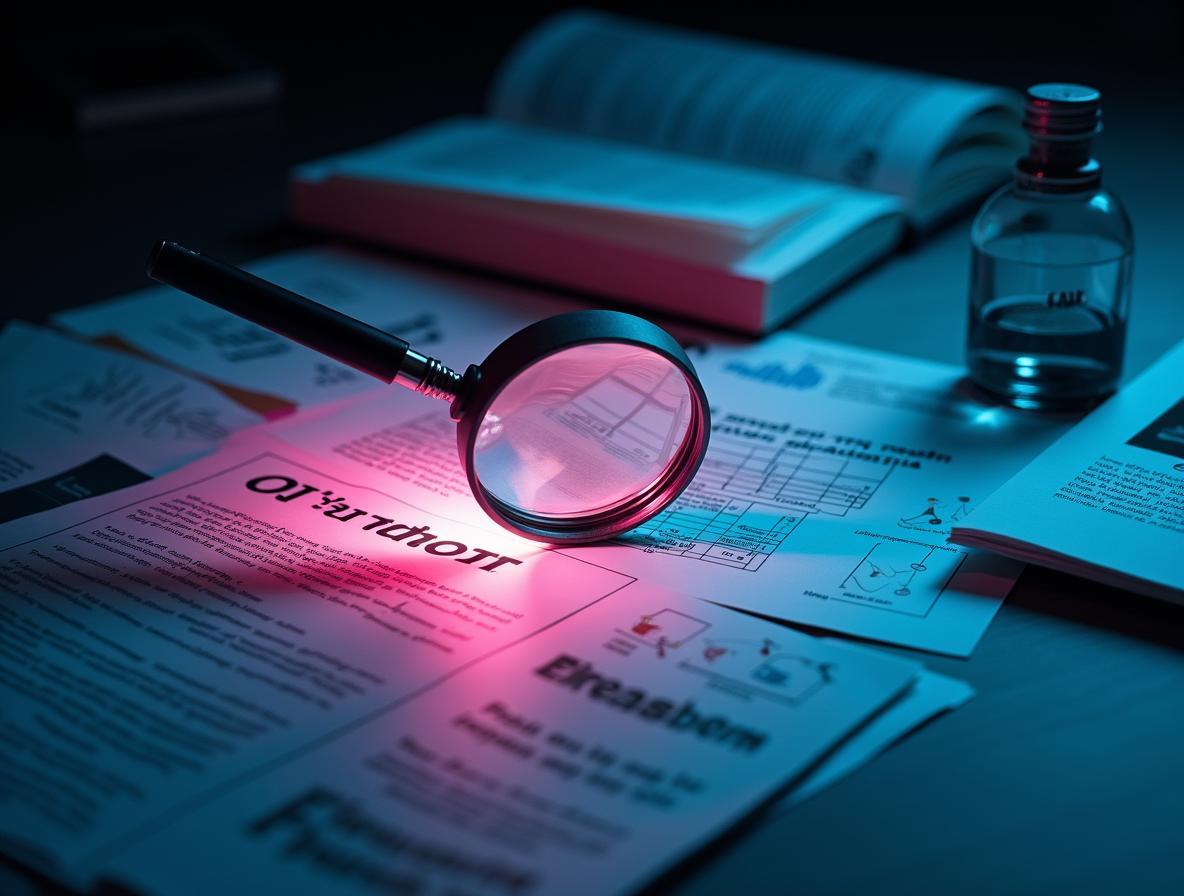 Scientific journals and research papers being carefully examined in laboratory setting