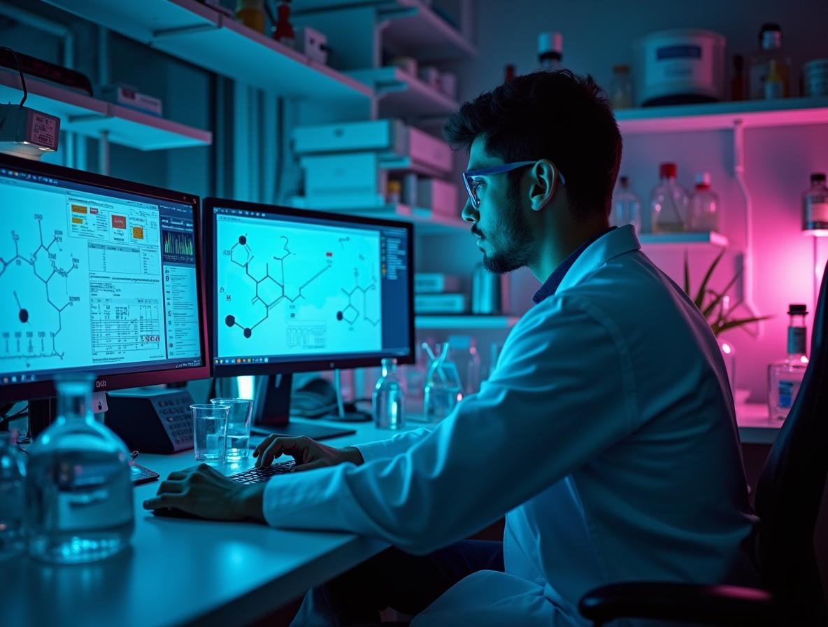 Professional chemistry laboratory analyzing botanical alkaloid compounds