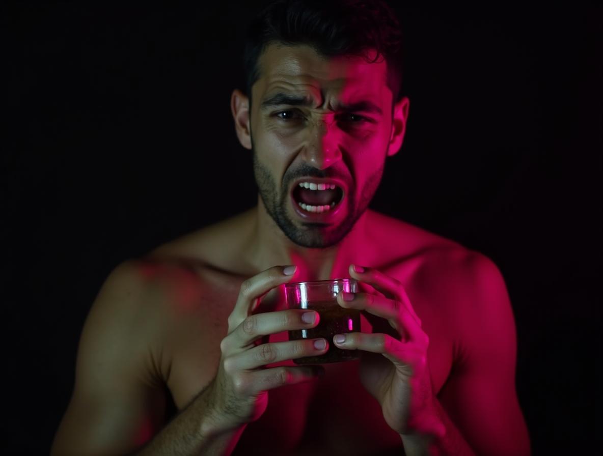 Person showing negative reaction to bad-tasting supplement demonstrating taste importance